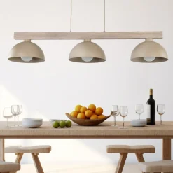 Lampadario bilanciere di legno cupole in metallo sabbia per cucina