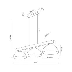 Lampadario bilanciere di legno cupole in metallo sabbia per cucina