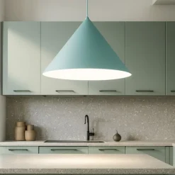Lampadario colore menta cono di metallo 50cm per cucina