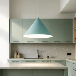 Lampadario colore menta cono di metallo 50cm per cucina