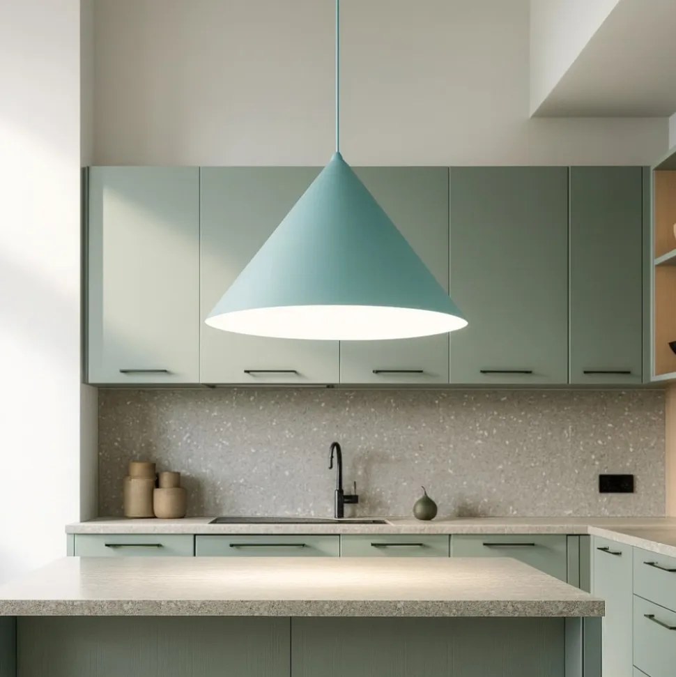 Lampadario colore menta cono di metallo 50cm per cucina