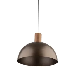 Lampadario cupola marrone in metallo inserti legno pino per cucina
