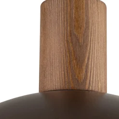 Lampadario cupola marrone in metallo inserti legno pino per cucina
