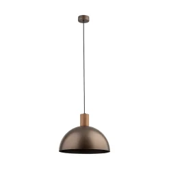 Lampadario cupola marrone in metallo inserti legno pino per cucina
