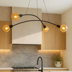 Lampadario per cucina moderna nero 4 luci tubi ad arco