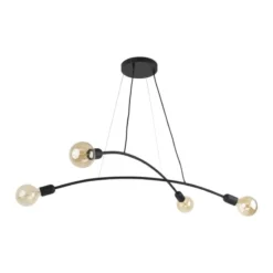 Lampadario per cucina moderna nero 4 luci tubi ad arco