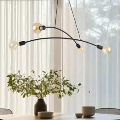 Lampadario per cucina moderna nero 4 luci tubi ad arco