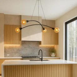 Lampadario per cucina moderna nero 4 luci tubi ad arco