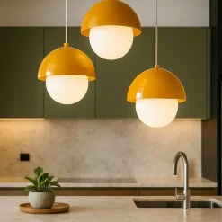 Lampadario per cucina moderna 3 luci pendenti a cupola ocra
