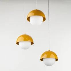 Lampadario per cucina moderna 3 luci pendenti a cupola ocra