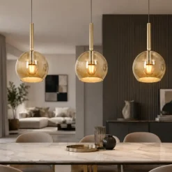 Lampadario per cucina sfere vetro ambra