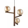 Lampadario stile nordico per cucina in legno noce sfere di vetro ambra