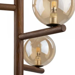Lampadario stile nordico per cucina in legno noce sfere di vetro ambra
