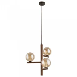 Lampadario stile nordico per cucina in legno noce sfere di vetro ambra