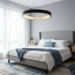 Lampadario ad anello nero 40cm cristalli led 30w 3000k