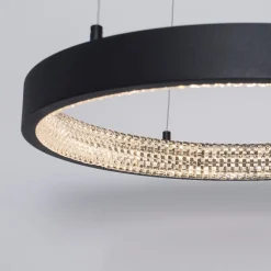 Lampadario ad anello nero 40cm cristalli led 30w 3000k