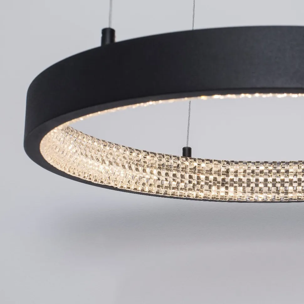 Lampadario ad anello nero 40cm cristalli led 30w 3000k