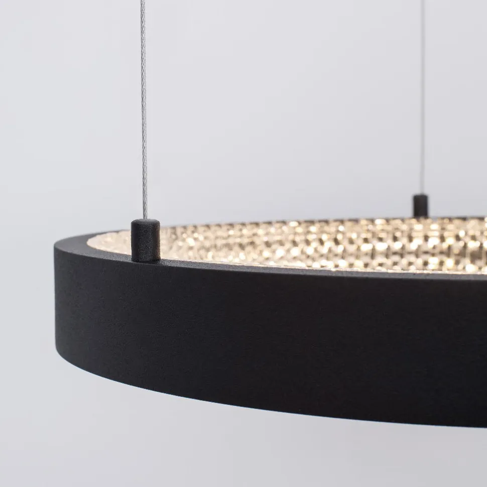 Lampadario ad anello nero 40cm cristalli led 30w 3000k