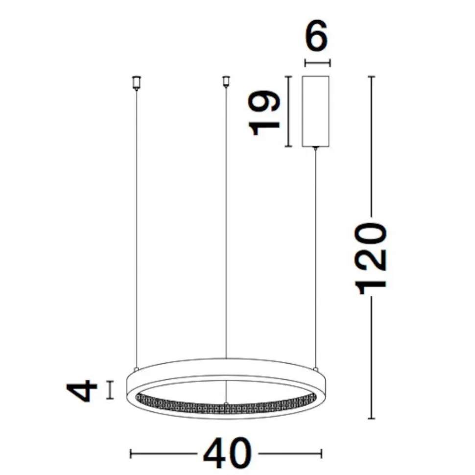 Lampadario ad anello nero 40cm cristalli led 30w 3000k
