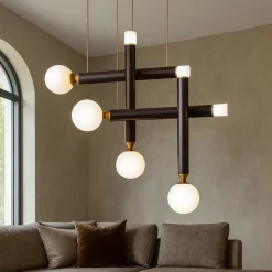 Lampadario a led vivida seventy marrone sfere vetro bianco led 3000k