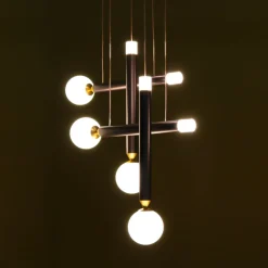 Lampadario a led vivida seventy marrone sfere vetro bianco led 3000k