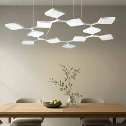 Lampadario a led 91w bianco moderno quad stilnovo