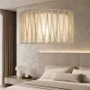 Lampadario a sospensione cilindro tessuto sabbia 40 cm per camera da letto