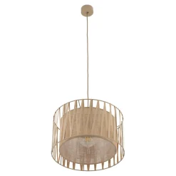 Lampadario a sospensione cilindro tessuto sabbia 40 cm per camera da letto