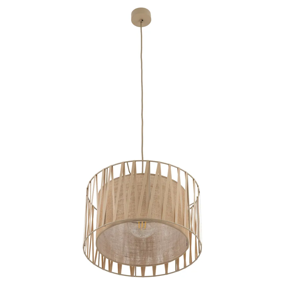 Lampadario a sospensione cilindro tessuto sabbia 40 cm per camera da letto