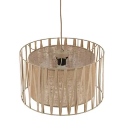 Lampadario a sospensione cilindro tessuto sabbia 40 cm per camera da letto