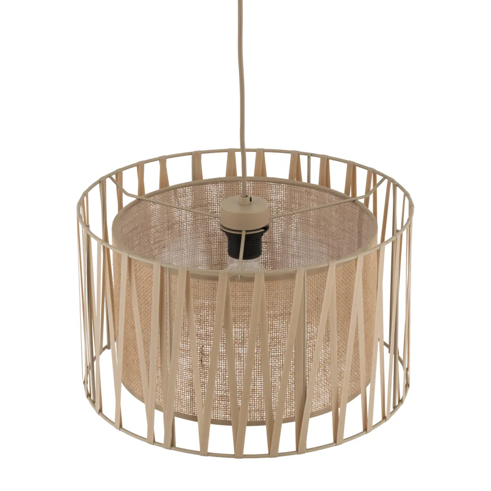 Lampadario a sospensione cilindro tessuto sabbia 40 cm per camera da letto