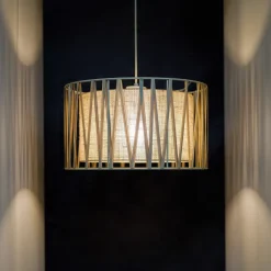 Lampadario a sospensione cilindro tessuto sabbia 40 cm per camera da letto