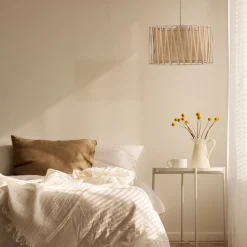 Lampadario a sospensione cilindro tessuto sabbia 40 cm per camera da letto