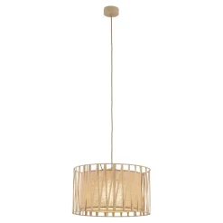 Lampadario a sospensione cilindro tessuto sabbia 40 cm per camera da letto
