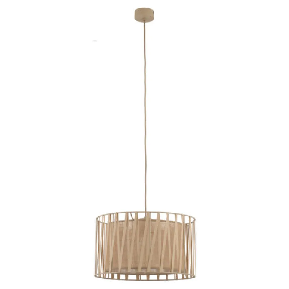 Lampadario a sospensione cilindro tessuto sabbia 40 cm per camera da letto
