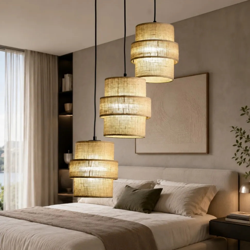 Lampadario a sospensione di paralume iuta per camera da letto