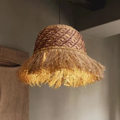 Lampadario a sospensione di rattan giacinto d'acqua intrecciato rafia corda per camera da letto