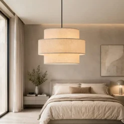 Lampadario a sospensione in tessuto iuta moderno per camera da letto