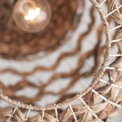 Lampadario a sospensione sfera di rattan e giacinto essiccato per camera da letto