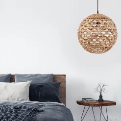 Lampadario a sospensione sfera di rattan e giacinto essiccato per camera da letto