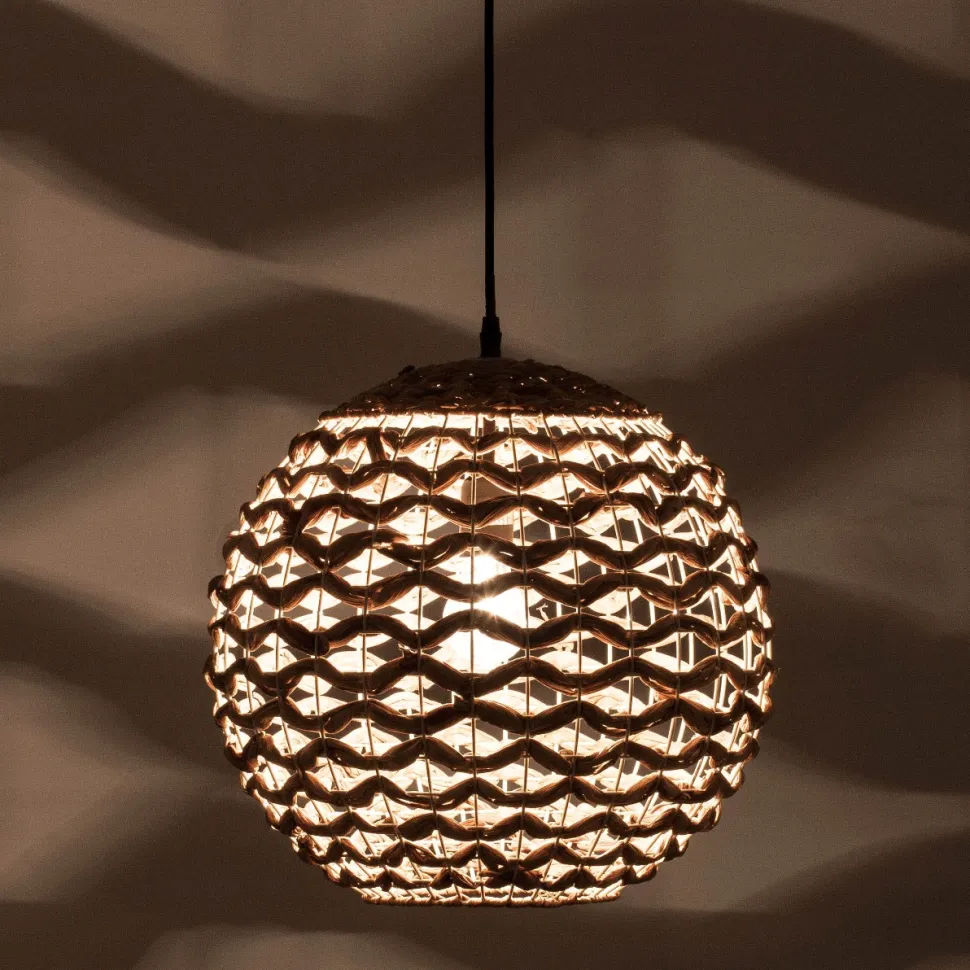Lampadario a sospensione sfera di rattan e giacinto essiccato per camera da letto