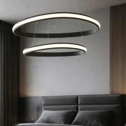 Lampadario camera da letto nero cerchi led 48w 3000k