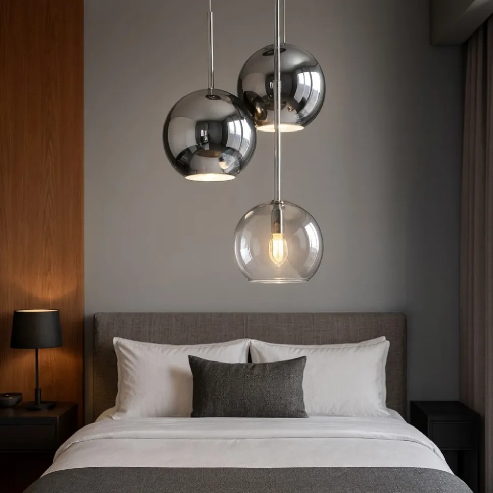 Lampadario camera da letto tre luci cromo trasparente