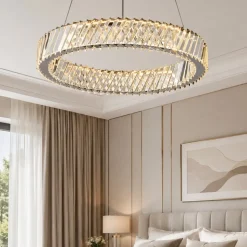 Lampadario cerchio anello di cristallo per camera da letto contemporanea