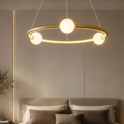 Lampadario cerchio design oro per camera da letto con telecomando