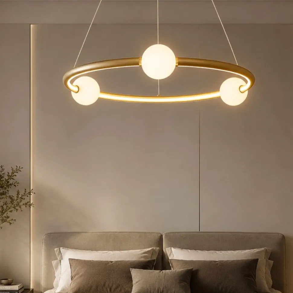 Lampadario cerchio design oro per camera da letto con telecomando