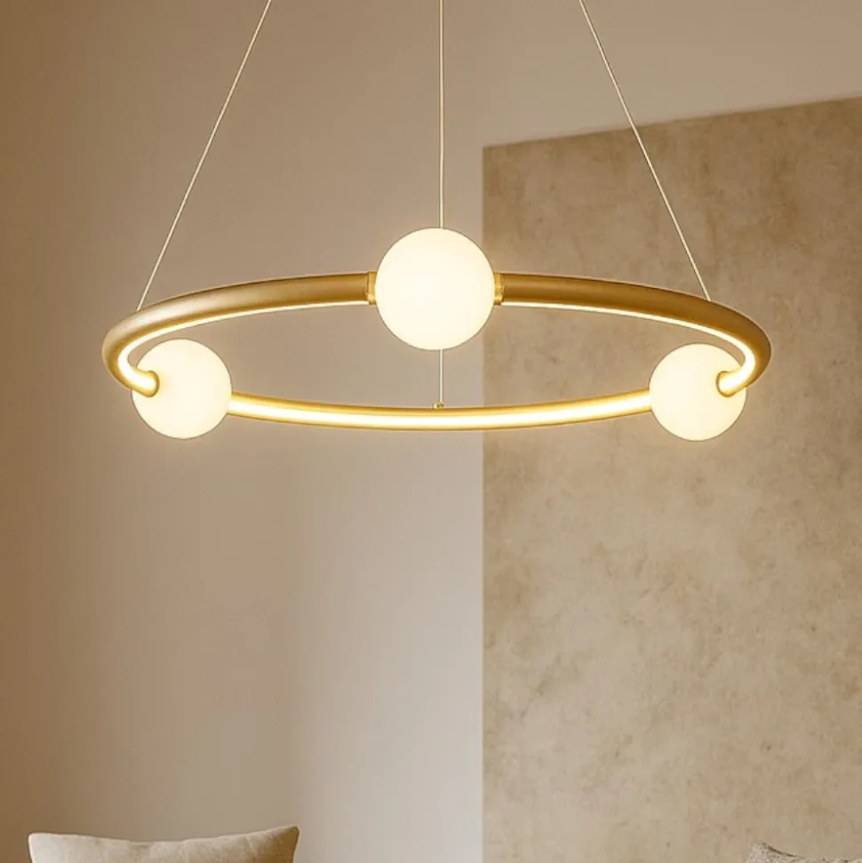 Lampadario cerchio design oro per camera da letto con telecomando