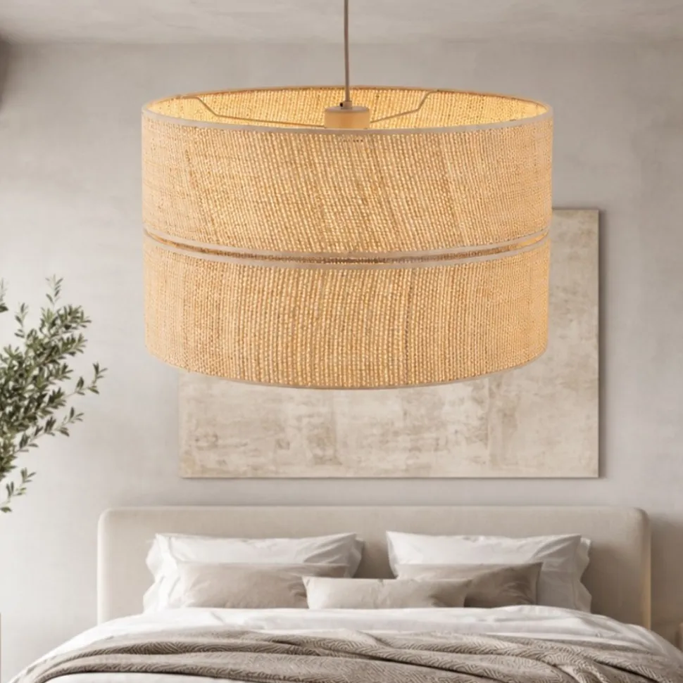 Lampadario cilindro a sospensione di paglia 50 cm per camera da letto