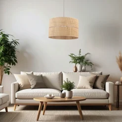 Lampadario cilindro a sospensione di paglia 50 cm per camera da letto