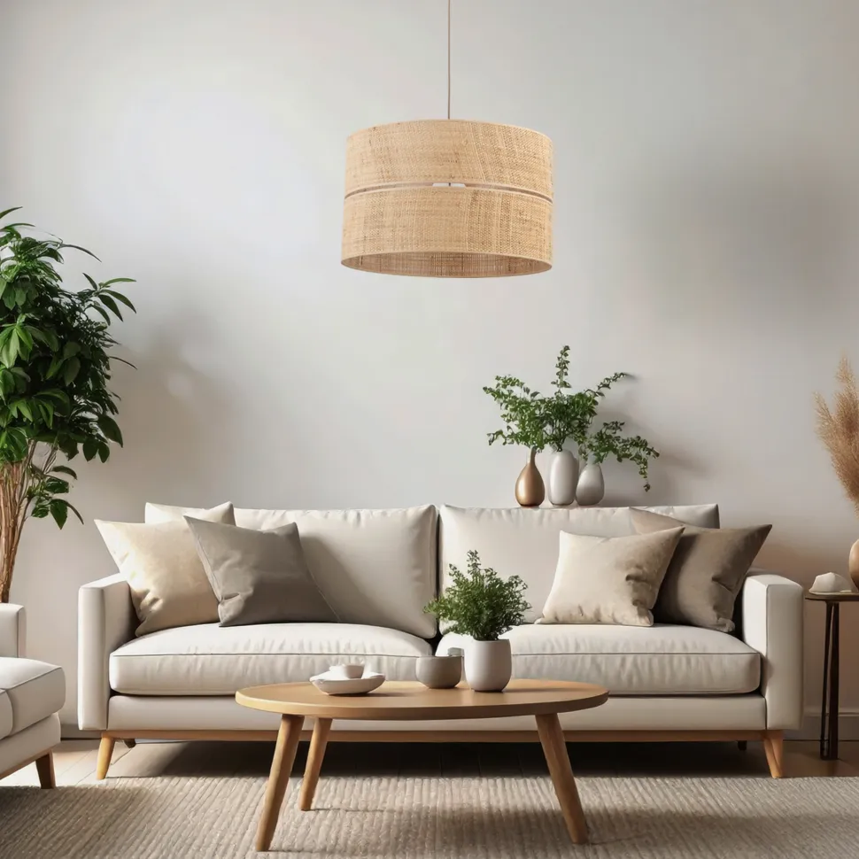 Lampadario cilindro a sospensione di paglia 50 cm per camera da letto